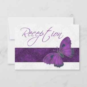 Cartão RSVP Recepção de Casamento Brocado de Borboleta Roxo