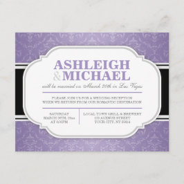 Cartão RSVP Recepção de Casamento com Damasco Cinza e Roxo APE