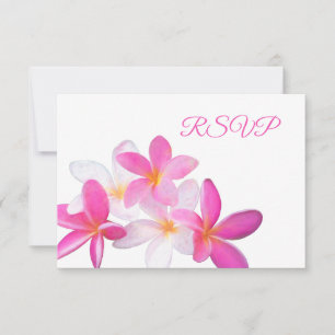 Cartão RSVP Recepção Floral de Plumeria Rosa Tropical de Praia