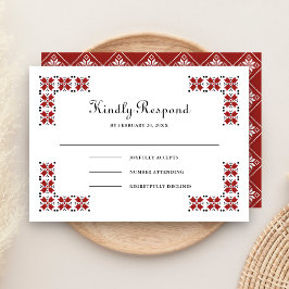 Cartão RSVP Red and Black Ukrainian Embroidery Wedding