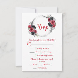 Cartão RSVP Red and Silver Elegant Flowers Sweet Sixteen
