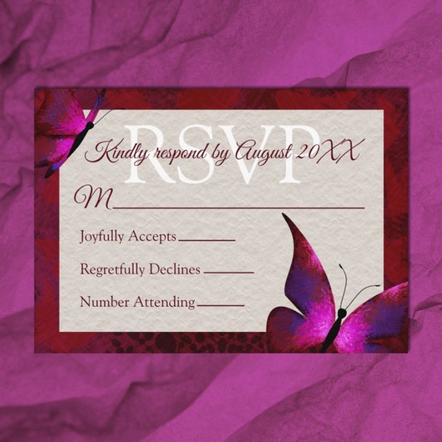 Cartão RSVP Red Butterfly Quinceañera (Red and pink quinceanera rsvp card for elegant red quinceanera invitations )