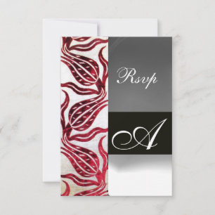 Cartão RSVP RED DAMASK VELVET TULIPS MONOGRAMA Borgonha Branca