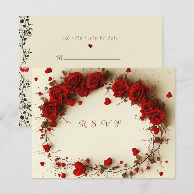 Cartão RSVP Red Hearts Valentine's Day Wedding (Frente/Verso)