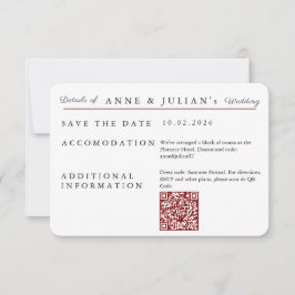 Cartão RSVP Red Simple Wedding Invitation Details Card