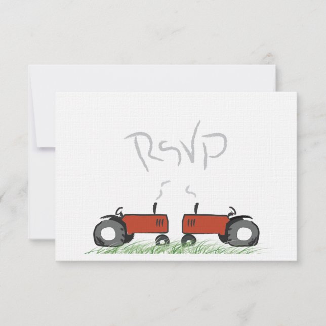 Cartão RSVP Red Trator Wedding (Frente)