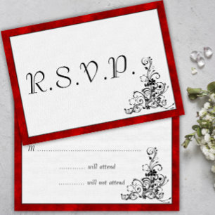 Cartão RSVP Red Velvet, Casamento Flourish Negro