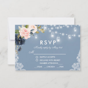Cartão RSVP Refeição de Casamento das Luzes Florais Cor-de-Ros