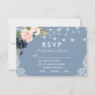 Cartão RSVP Refeição de Casamento das Luzes Florais Cor-de-Ros