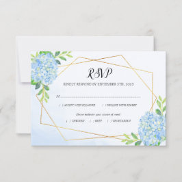 Cartão RSVP Refeição de Casamento de Hydrangea Azul Geométrico
