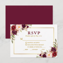 Cartão RSVP Refeição De Casamento Dourado Floral Elegante Burg