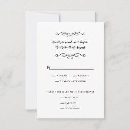 Cartão RSVP Refeição de Casamento Elegante Branco & Clássico P