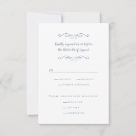 Cartão RSVP Refeição de Casamento Elegante Branco e Azul Poeir