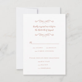 Cartão RSVP Refeição de Casamento Elegante Branco e Rosa Minim