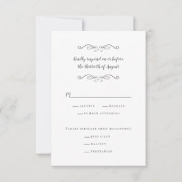Cartão RSVP Refeição de Casamento Elegante Clássico Branco & C