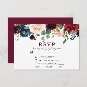 Cartão RSVP Refeição De Casamento Elegante Floral Da Watercolo