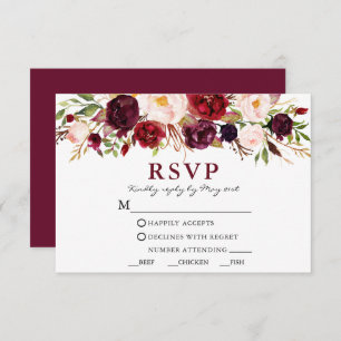 Cartão RSVP Refeição De Casamento Floral Rosa-Rosa-De-Aquarela