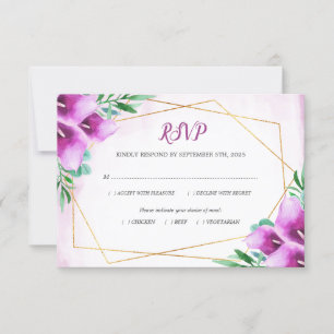 Cartão RSVP Refeição de Casamento Lily - Roxo Geométrico Moder