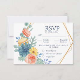 Cartão RSVP Refeição De Casamento Macaron Suculente E Floral E