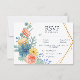 Cartão RSVP Refeição De Casamento Macaron Suculente E Floral E