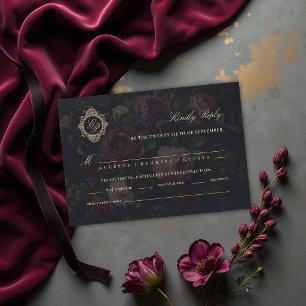 Cartão RSVP Refeição de Casamento Sombrio com Brasão Vitoriano