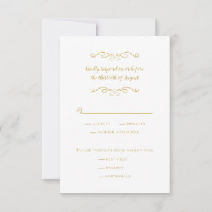 Cartão RSVP Refeição Elegante Branca e Chic Minimalista Dour