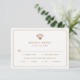 Cartão RSVP Refeição Simples de Casamento na Praia com Tons de