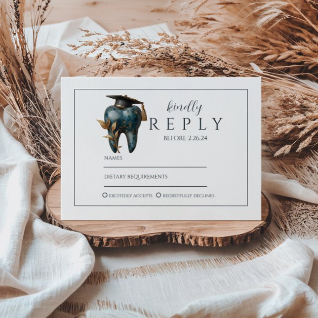 Cartão RSVP Refined Blue Tooth Laurel Graduation (Criador carregado)