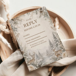 Cartão RSVP Reflexos Pacíficos da Floresta de Inverno com Cerv