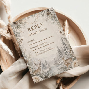 Cartão RSVP Reflexos Pacíficos da Floresta de Inverno com Cerv