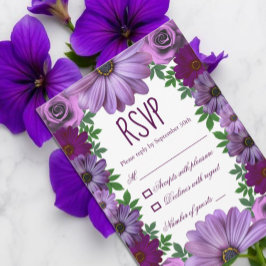 Cartão RSVP Regal Purple Floral Wedding