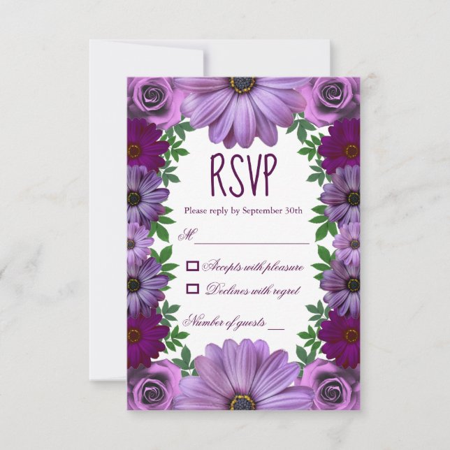 Cartão RSVP Regal Purple Floral Wedding (Frente)
