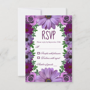 Cartão RSVP Regal Purple Floral Wedding
