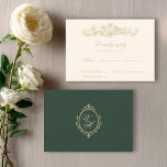 Cartão RSVP Regency Garden Vintage Classic Romantic Wedding<br><div class="desc">Complete your Regency Era wedding suite with this Pride and Prejudice inspired RSVP card, designed to pair beautifully with your Jane Austen garden party invitation. Featuring delicate vintage florals, refined script typography, and a timeless layout, this elegant reply card with a rich dark green back captures the romance of an...</div>