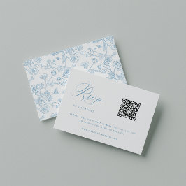 Cartão RSVP Regency Light Blue Chinoiserie Casamento QR Code