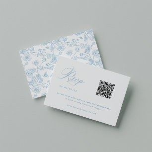 Cartão RSVP Regency Light Blue Chinoiserie Casamento QR Code