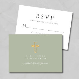 Cartão RSVP Religião Cruzada Primeira Comunhão Verde