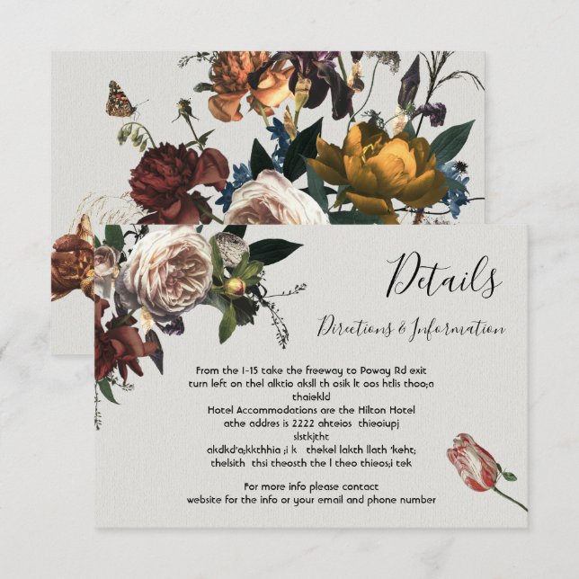 Cartão RSVP Rembrandt Floral Wedding Details and info card (Frente/Verso)