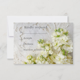 Cartão RSVP Renda antiga com flores brancas