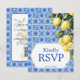 Cartão RSVP 🌈 Requerimento dietético + QR Azul & Limone Roman