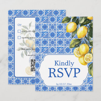 Cartão RSVP 🌈 Requerimento dietético + QR Azul & Limone Roman