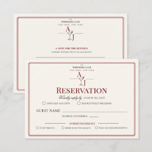 Cartão RSVP Reserva do Supper Club Elegante Coquetel Oxblood