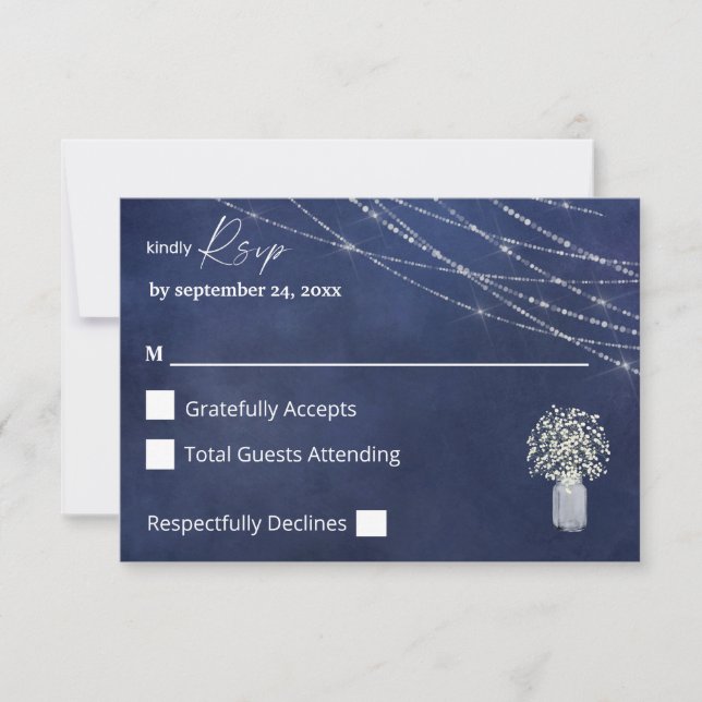 Cartão RSVP Respiração do bebê, B Chalk e String Luzes sem Ref (Frente)