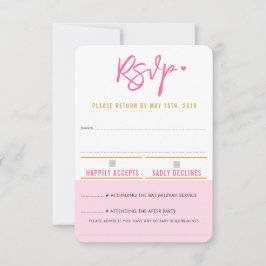 Cartão RSVP RESPONDA cute bonito rosa branco corações dourado