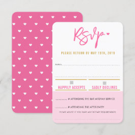 Cartão RSVP RESPONDA cute bonito rosa branco corações dourado