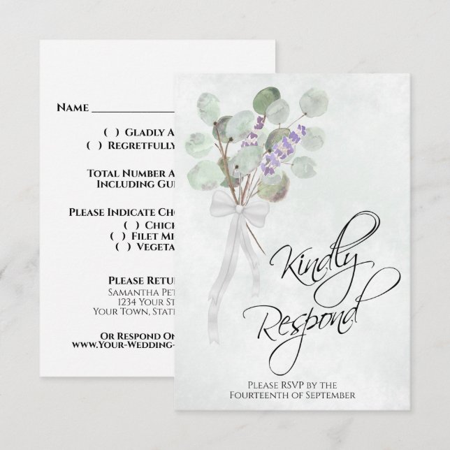 Cartão RSVP Responda gentilmente ao casamento entre Eucalyptus (Frente/Verso)
