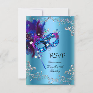 Cartão RSVP Responda Quinceanera Festa de 15 Anos Mascarada