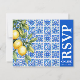 Cartão RSVP 💙🍋Responder online Romance Azul & Limão