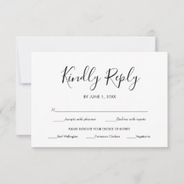 Cartão RSVP Respostas de Casamento Simples Elegantes Preto e B