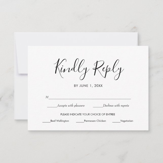 Cartão RSVP Respostas de Casamento Simples Elegantes Preto e B (Frente)
